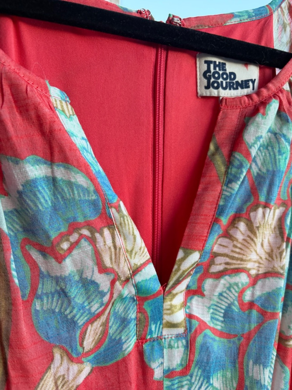 🆕🍒The Good Journey Floral Midi Dress Size L Coral Pink Blue Boho  Vacation - Picture 14 of 17